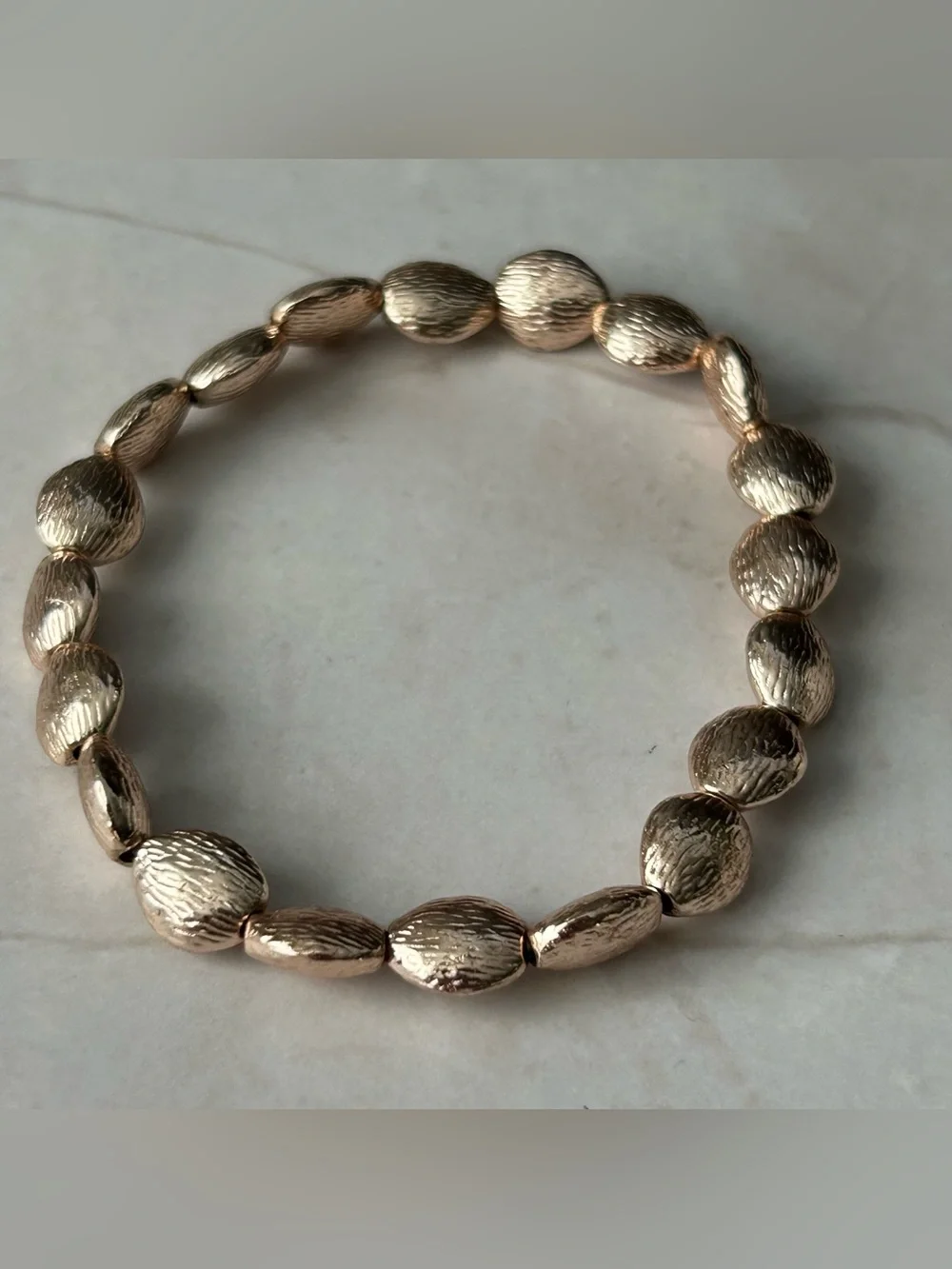 Rose Gold Tone Textured Bead Stretch Bracelet